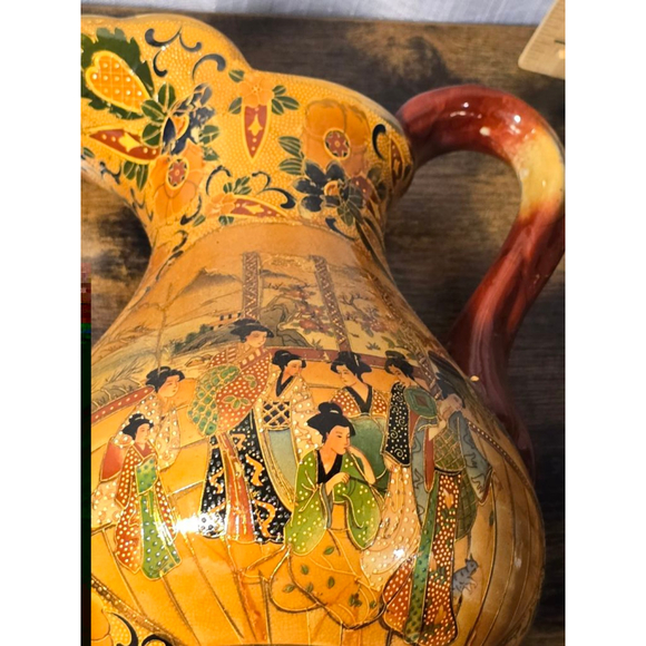 Satsuma Pitcher Vase Orange‎ Brown Vintage - Picture 11 of 13